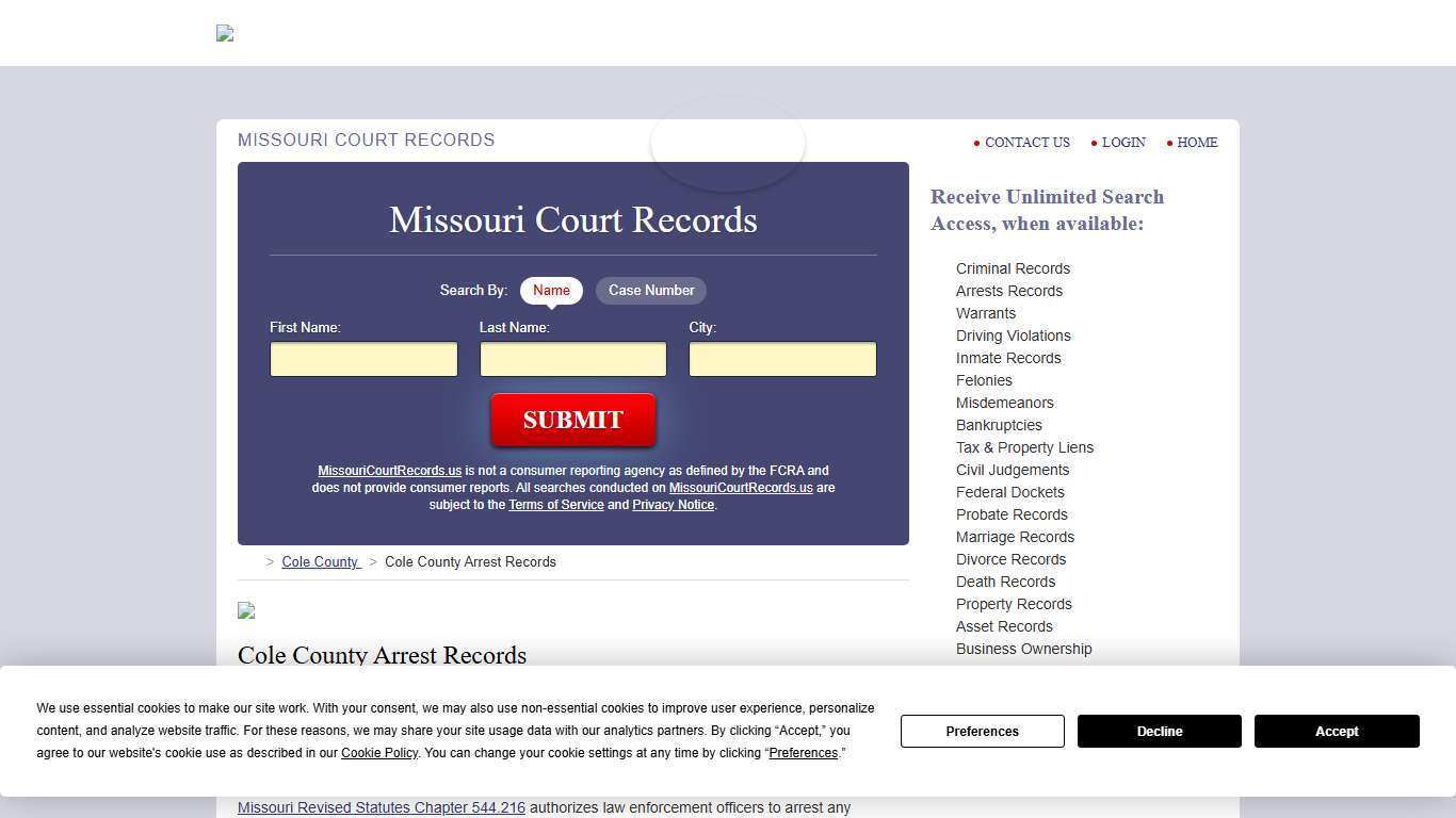 Cole County Arrest Records | MissouriCourtRecords.us