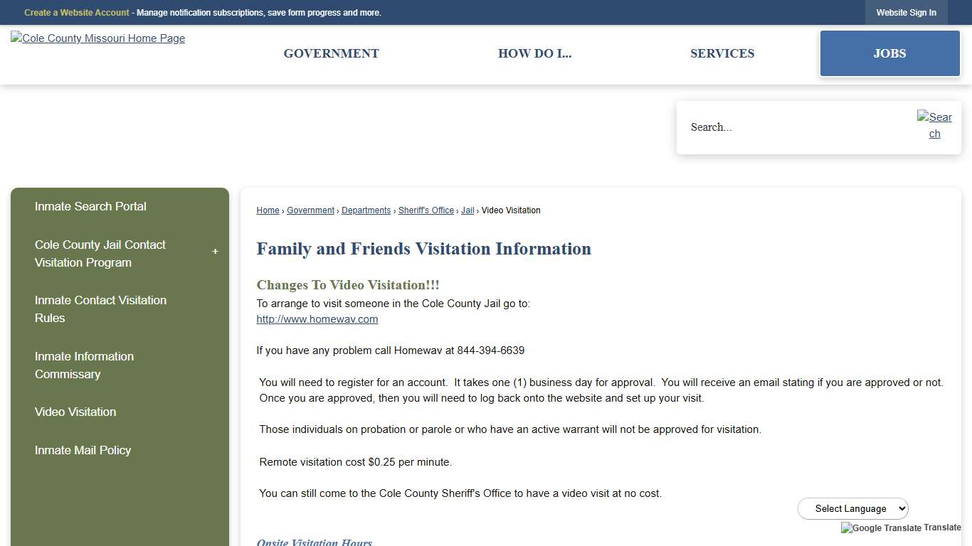 Family and Friends Visitation Information | Cole County, MO